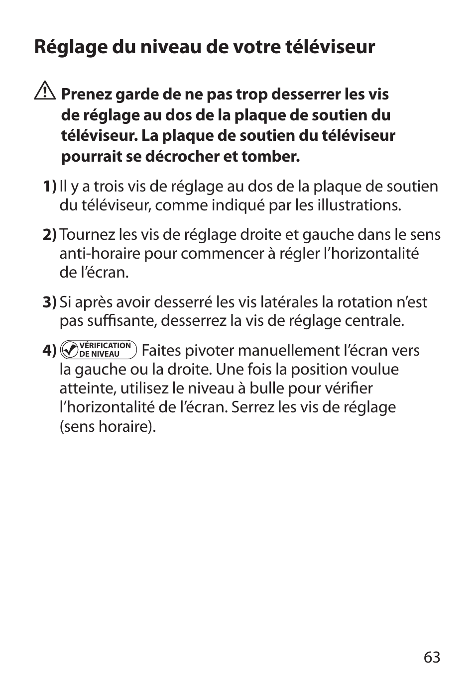 Réglage du niveau de votre téléviseur | Monster Cable PERFECTVIEW 450L User Manual | Page 67 / 113