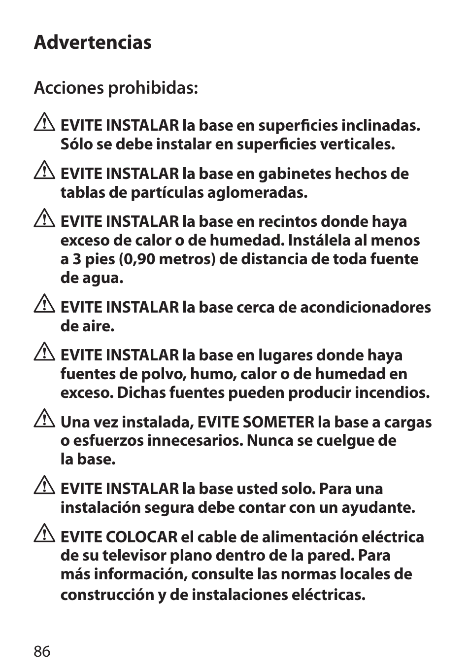 Advertencias | Monster Cable PERFECTVIEW 450L User Manual | Page 90 / 113