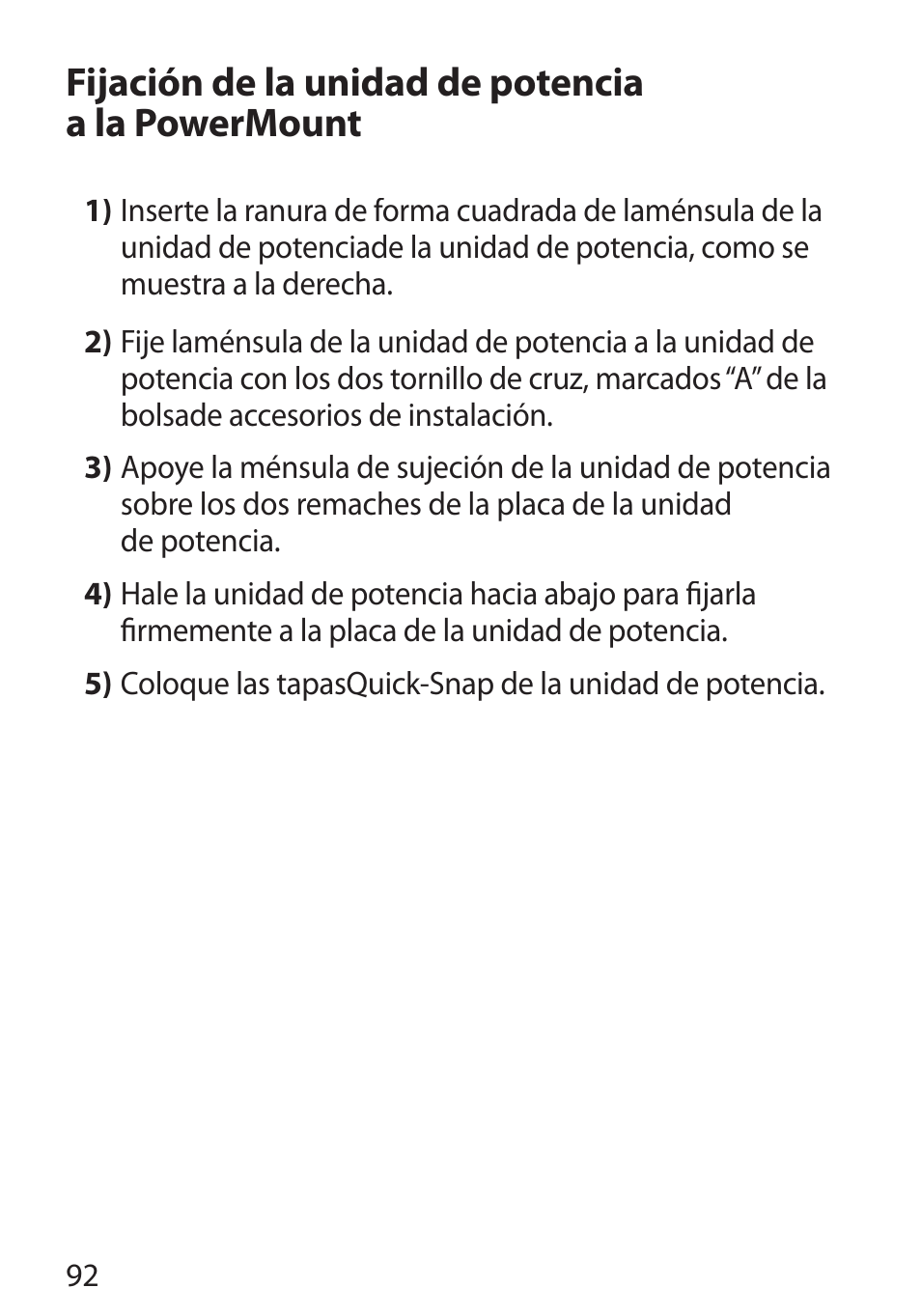 Fijación de la unidad de potencia a la powermount | Monster Cable PERFECTVIEW 450L User Manual | Page 96 / 113