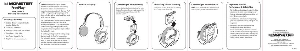 Monster Power iFreePlay Cordless Headphone User Manual | 2 pages