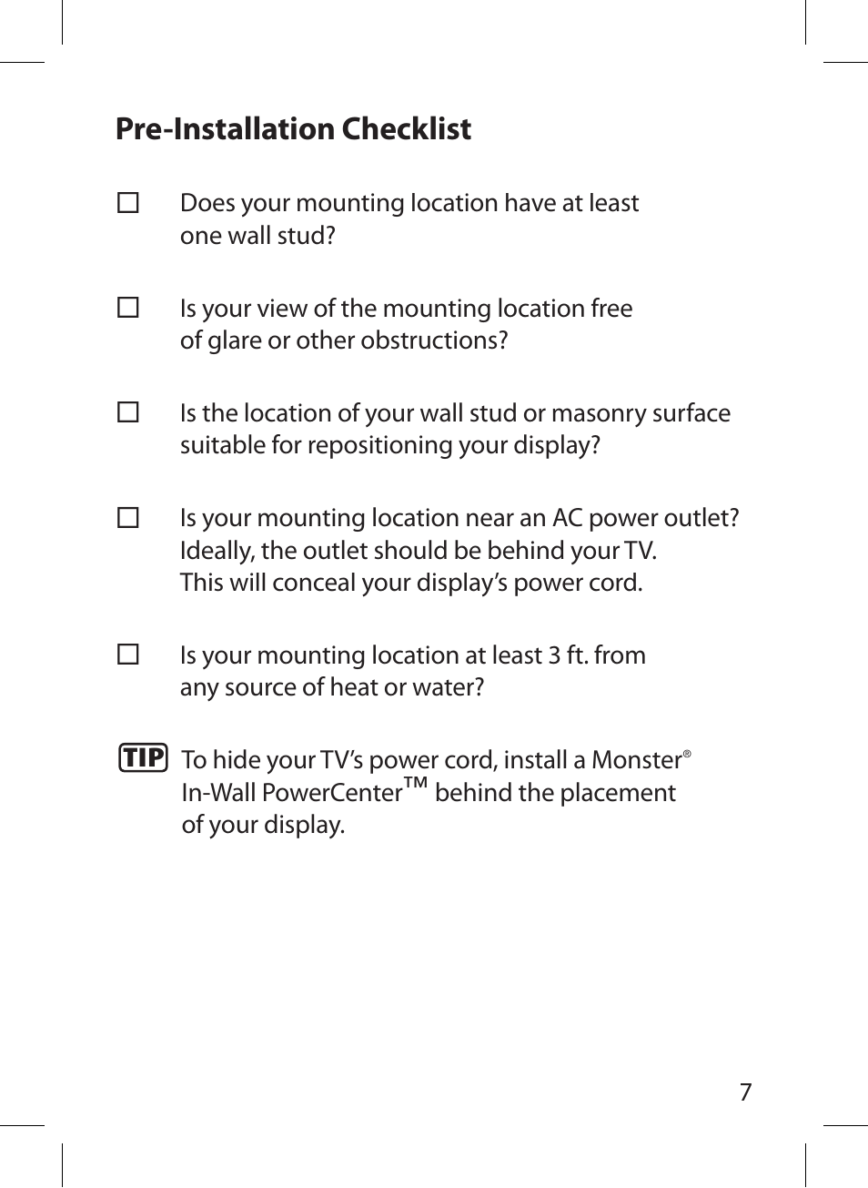 Pre-installation checklist | Monster Cable SMARTVIEW 300S User Manual | Page 11 / 72