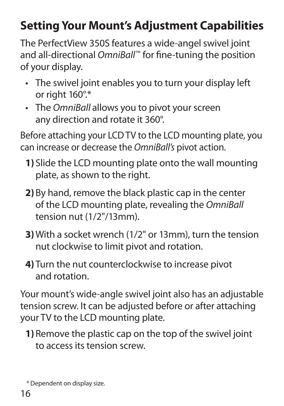 Setting your mount’s adjustment capabilities | Monster Cable POWERMOUNT 350S User Manual | Page 22 / 108