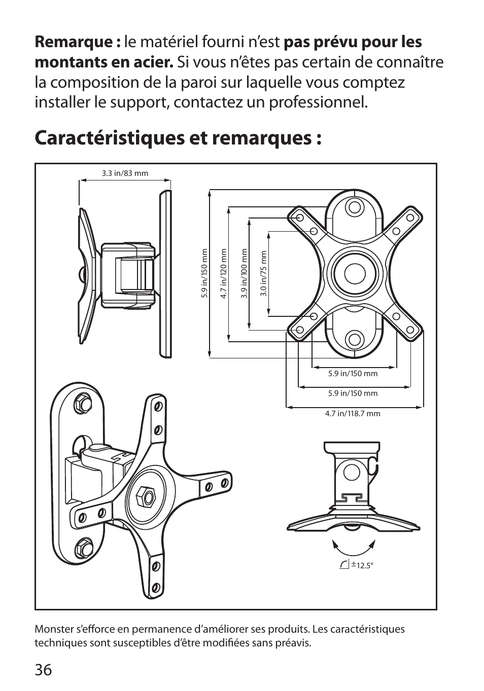 Caractéristiques et remarques | Monster Cable POWERMOUNT 350S User Manual | Page 42 / 108