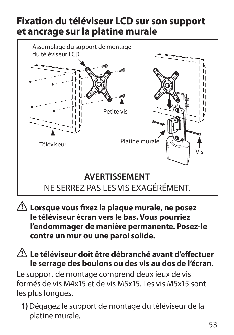 Avertissement ne serrez pas les vis exagérément | Monster Cable POWERMOUNT 350S User Manual | Page 59 / 108