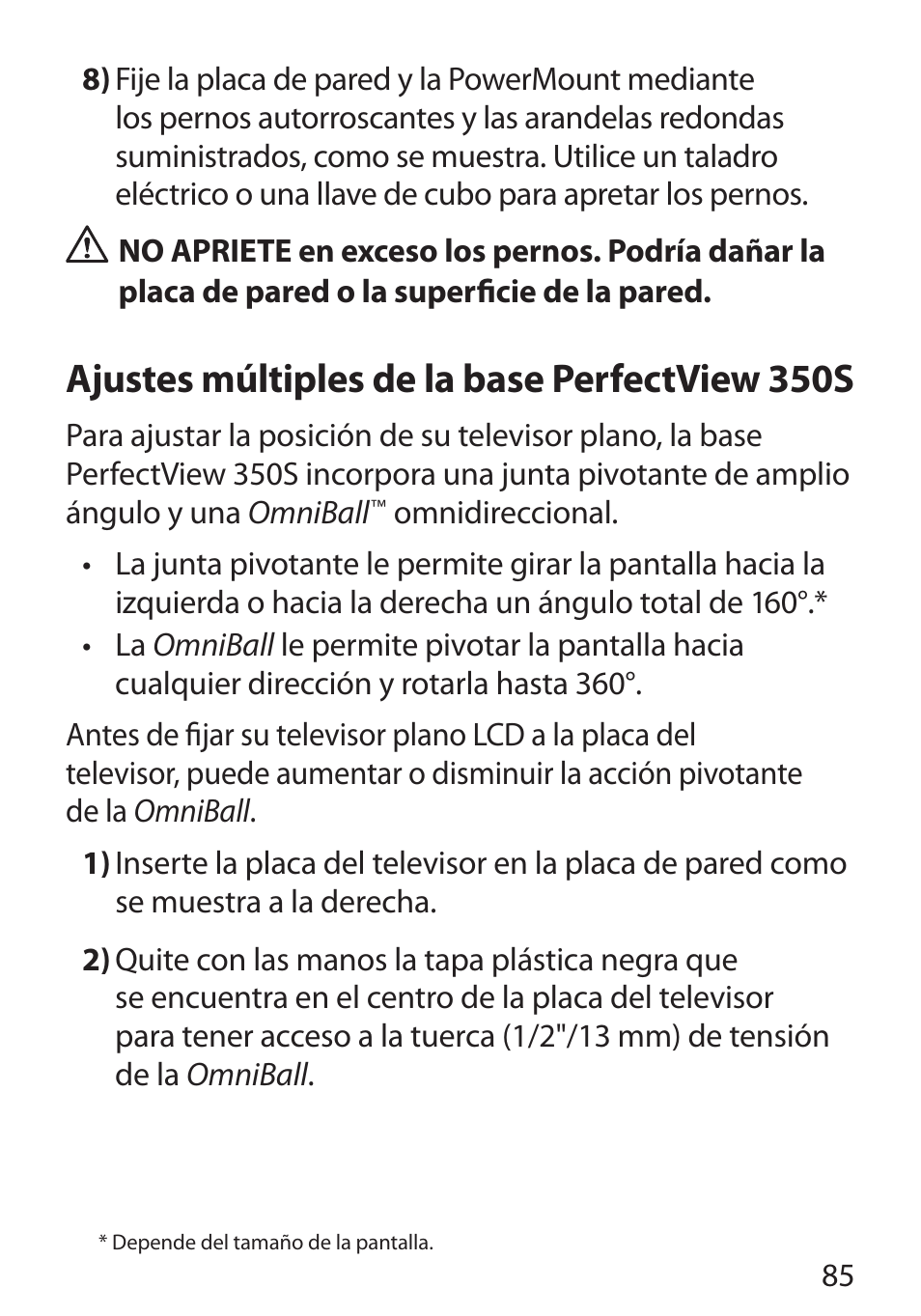 Ajustes múltiples de la base perfectview 350s | Monster Cable POWERMOUNT 350S User Manual | Page 91 / 108