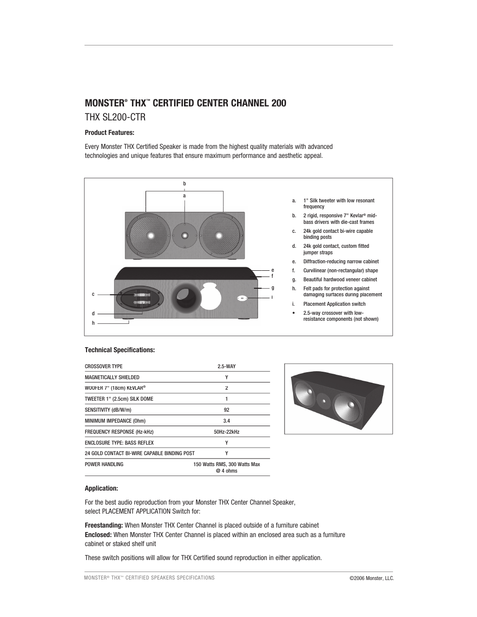 Monster Cable THX SL200-CTR User Manual | 1 page