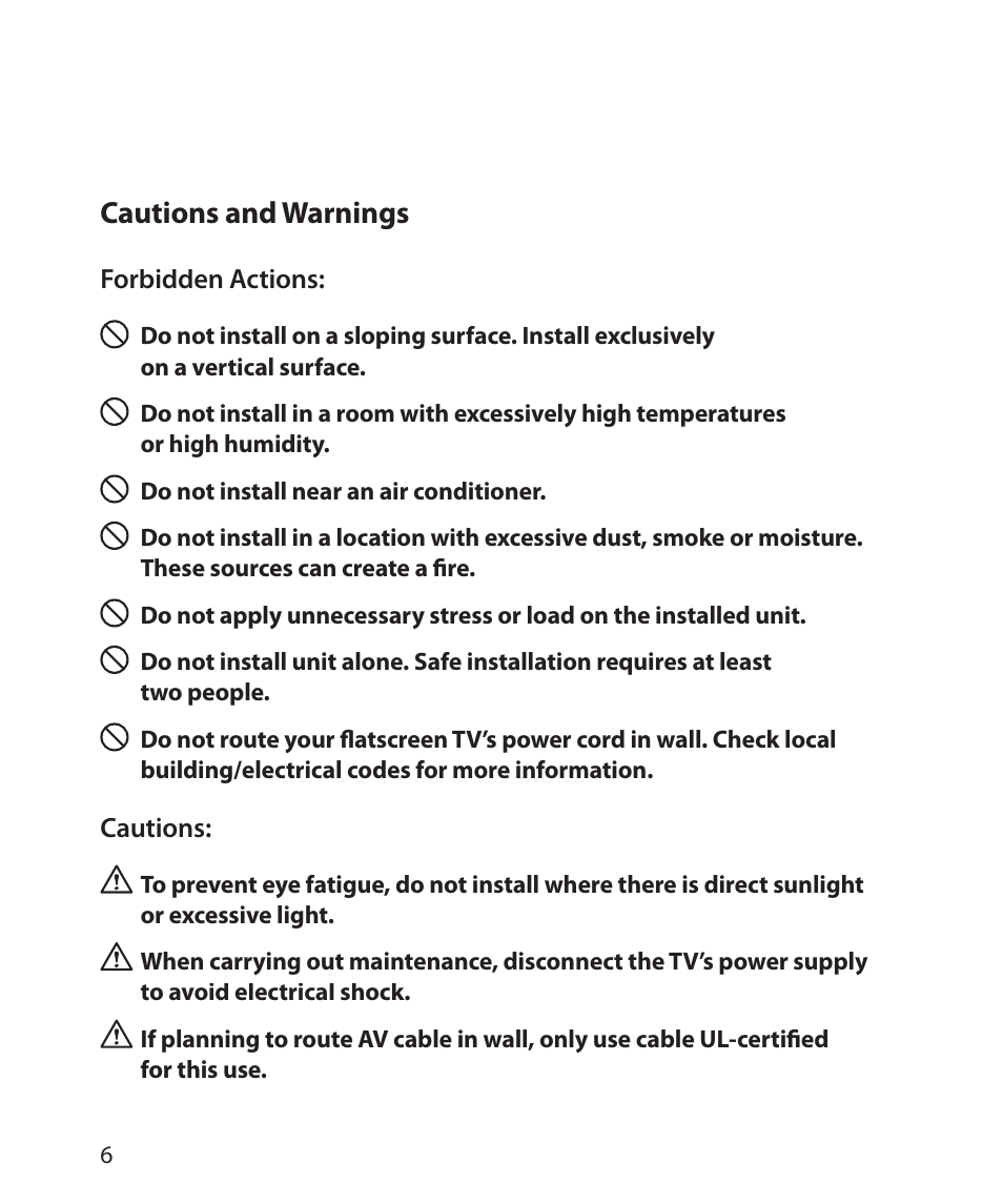 Cautions and warnings | Monster Power FlatScreen Mount SmartViewTM 300M User Manual | Page 10 / 72