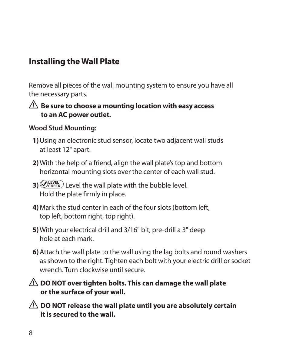 Installing the wall plate | Monster Power FlatScreen Mount SmartViewTM 300M User Manual | Page 12 / 72