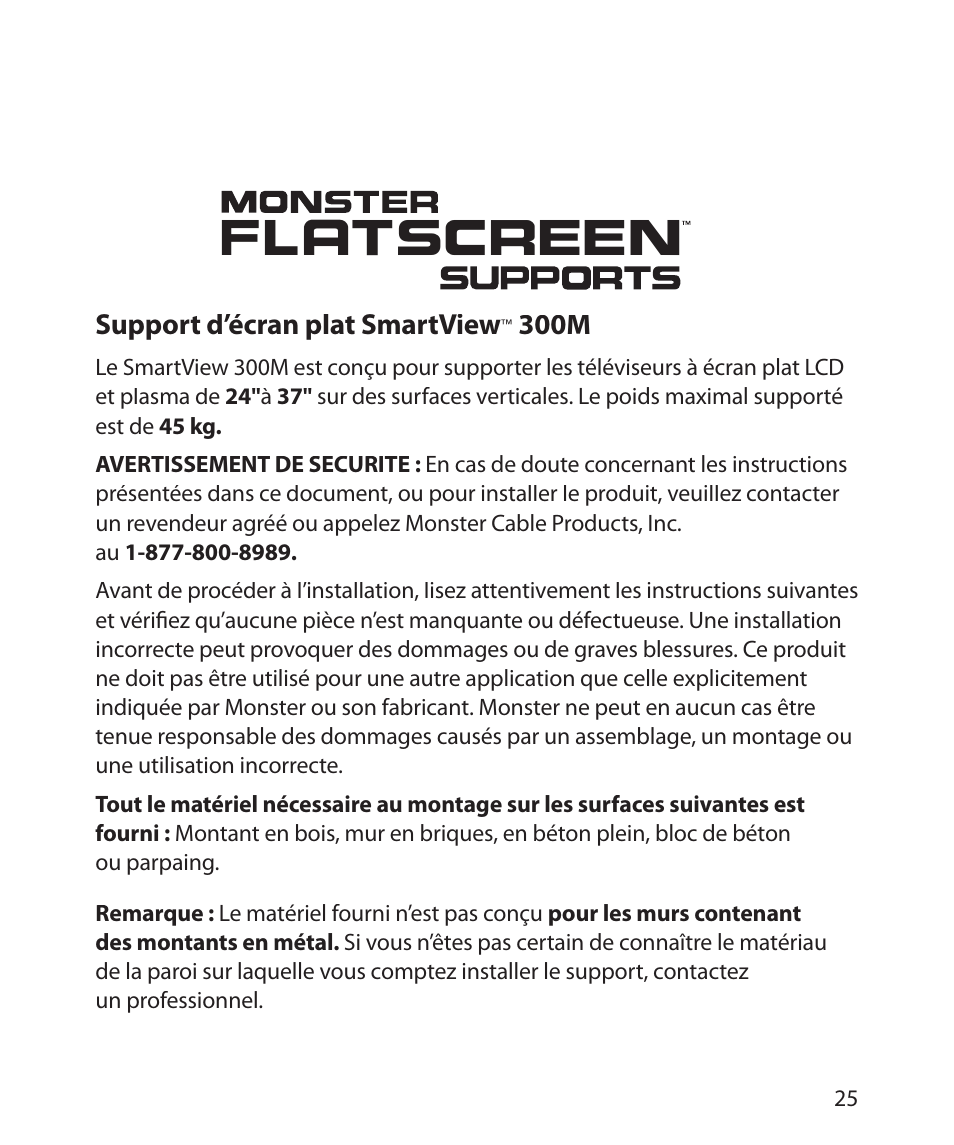 Support d’écran plat smartview, 300m | Monster Power FlatScreen Mount SmartViewTM 300M User Manual | Page 29 / 72