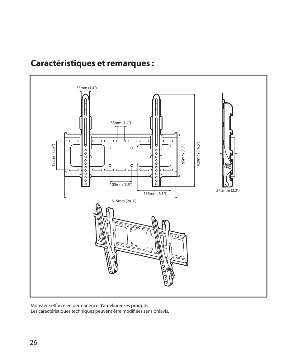 Caractéristiques et remarques | Monster Power FlatScreen Mount SmartViewTM 300M User Manual | Page 30 / 72
