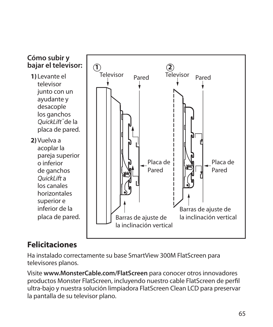 Felicitaciones | Monster Power FlatScreen Mount SmartViewTM 300M User Manual | Page 69 / 72
