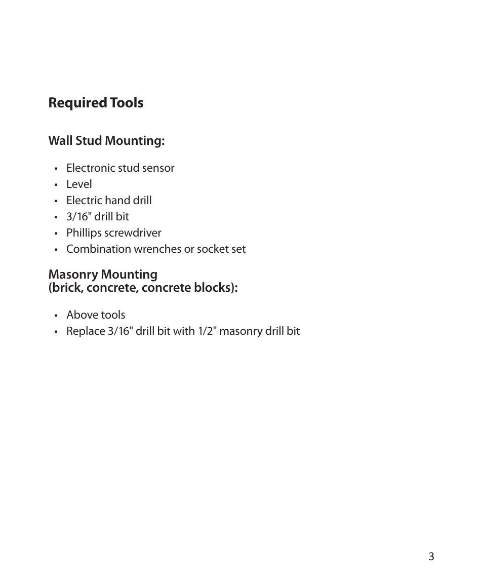 Required tools | Monster Power FlatScreen Mount SmartViewTM 300M User Manual | Page 7 / 72