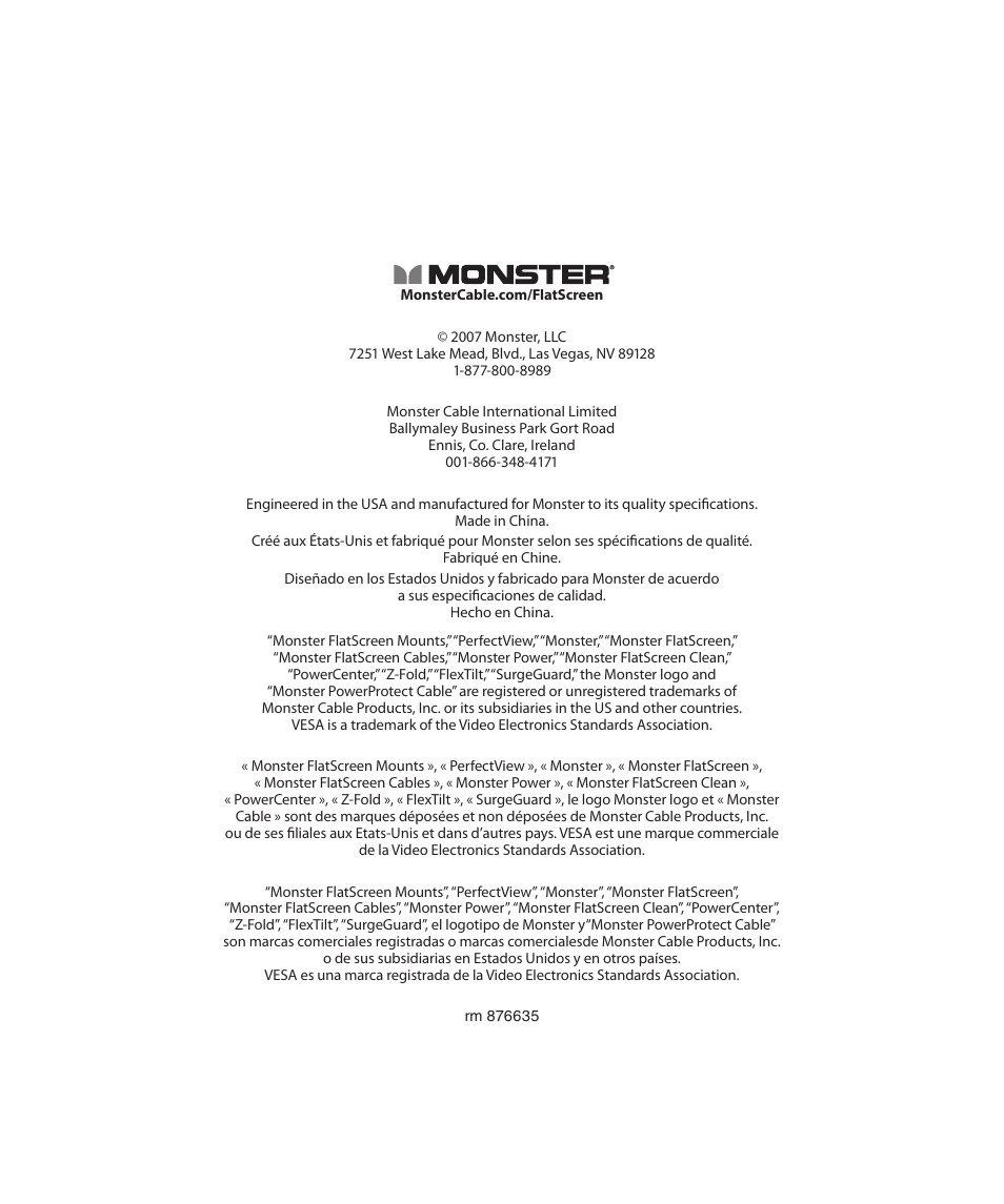 Monster Power FlatScreen Mount SmartViewTM 300M User Manual | Page 72 / 72