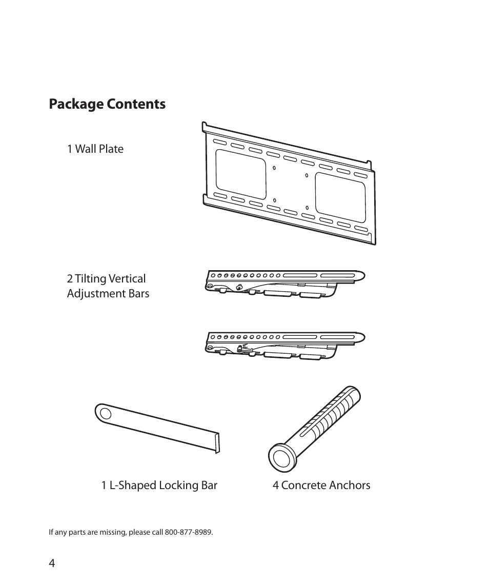 Package contents | Monster Power FlatScreen Mount SmartViewTM 300M User Manual | Page 8 / 72