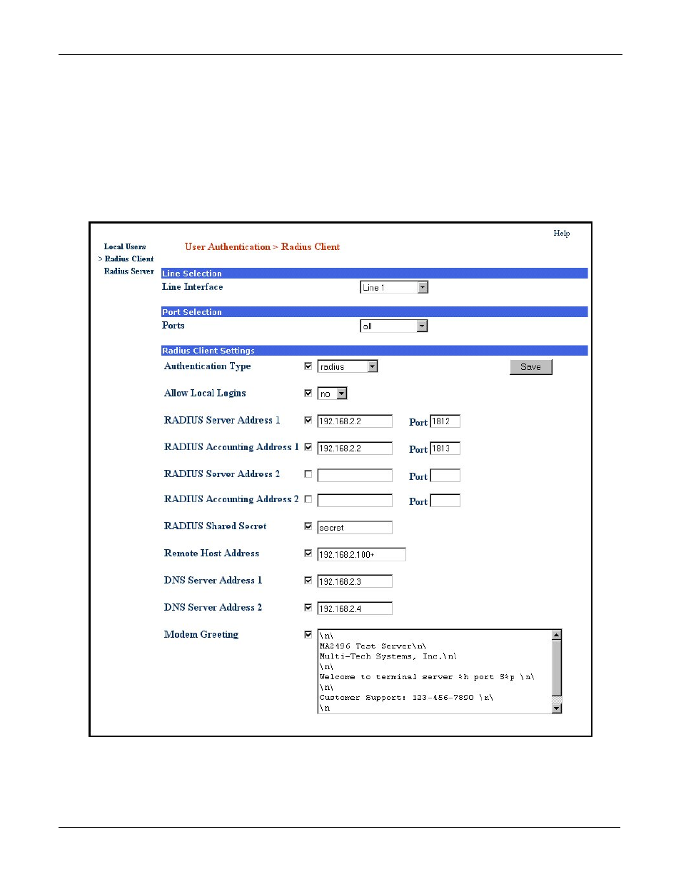 User authentication, Radius client | Multi Tech Equipment MULTIACCESS MA30120 User Manual | Page 21 / 29