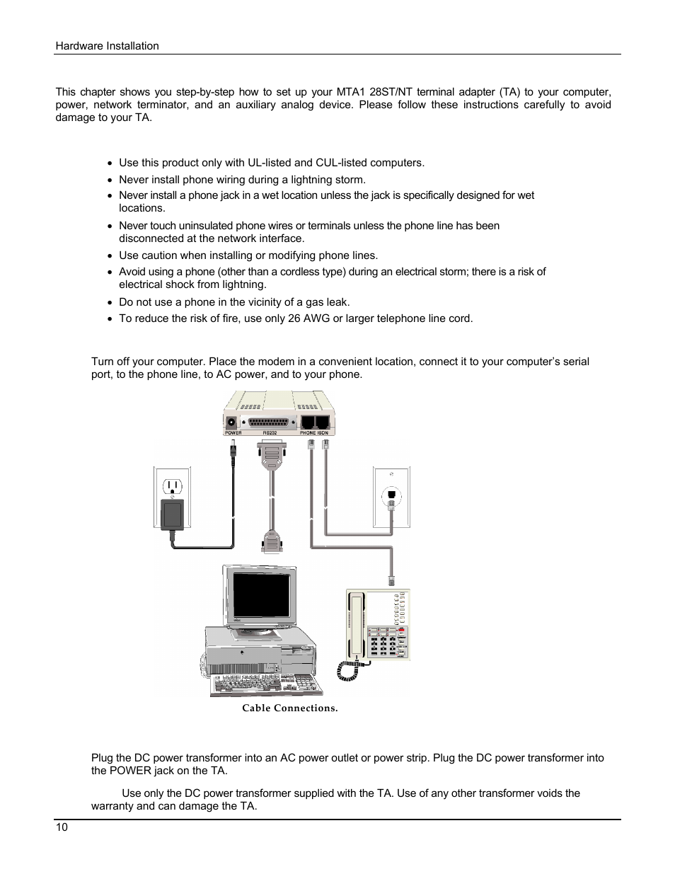 Safety warnings, Connecting your ta | Multi Tech Equipment MTA128ST User Manual | Page 10 / 61