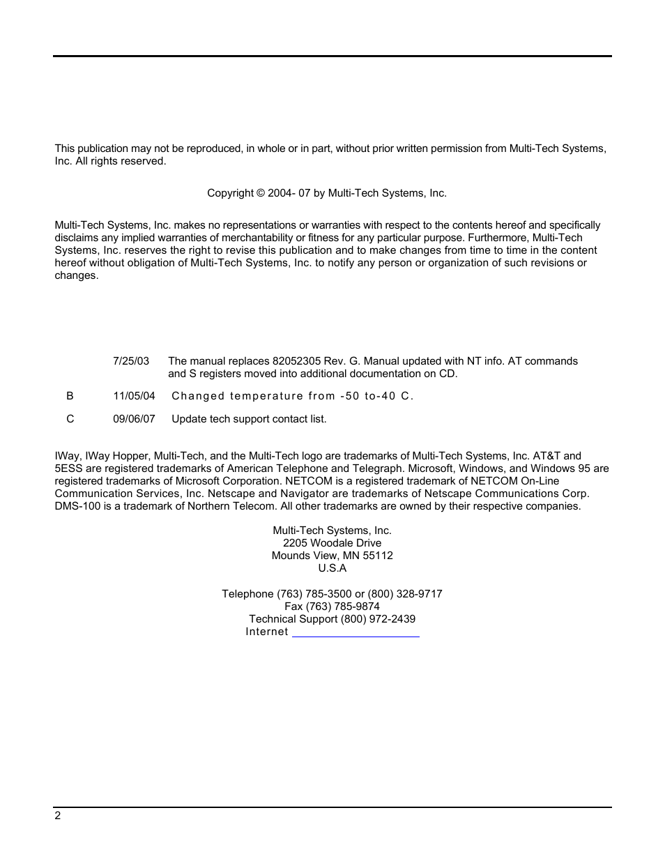 Multi Tech Equipment MTA128ST User Manual | Page 2 / 61