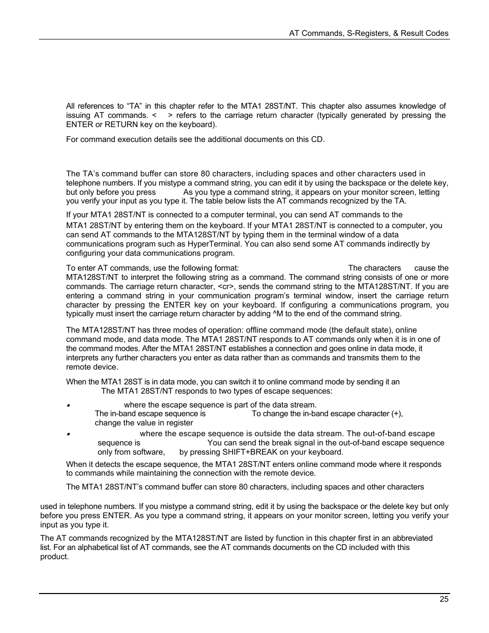 Mta128s t/nt commands and s-registers | Multi Tech Equipment MTA128ST User Manual | Page 25 / 61
