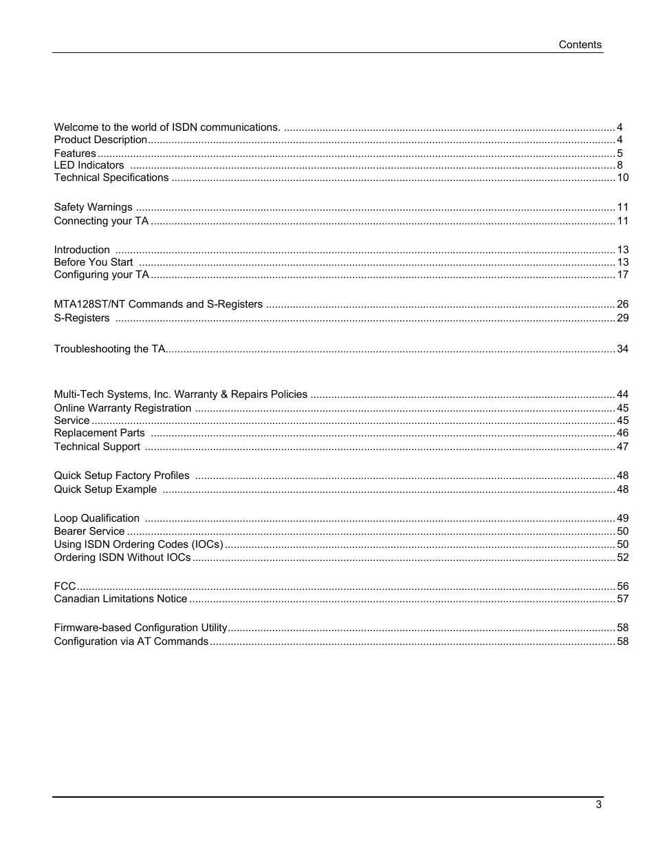 Multi Tech Equipment MTA128ST User Manual | Page 3 / 61