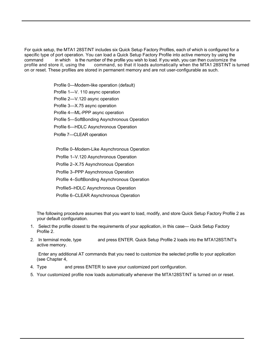 Quick setup factory profiles, Quick setup example | Multi Tech Equipment MTA128ST User Manual | Page 43 / 61