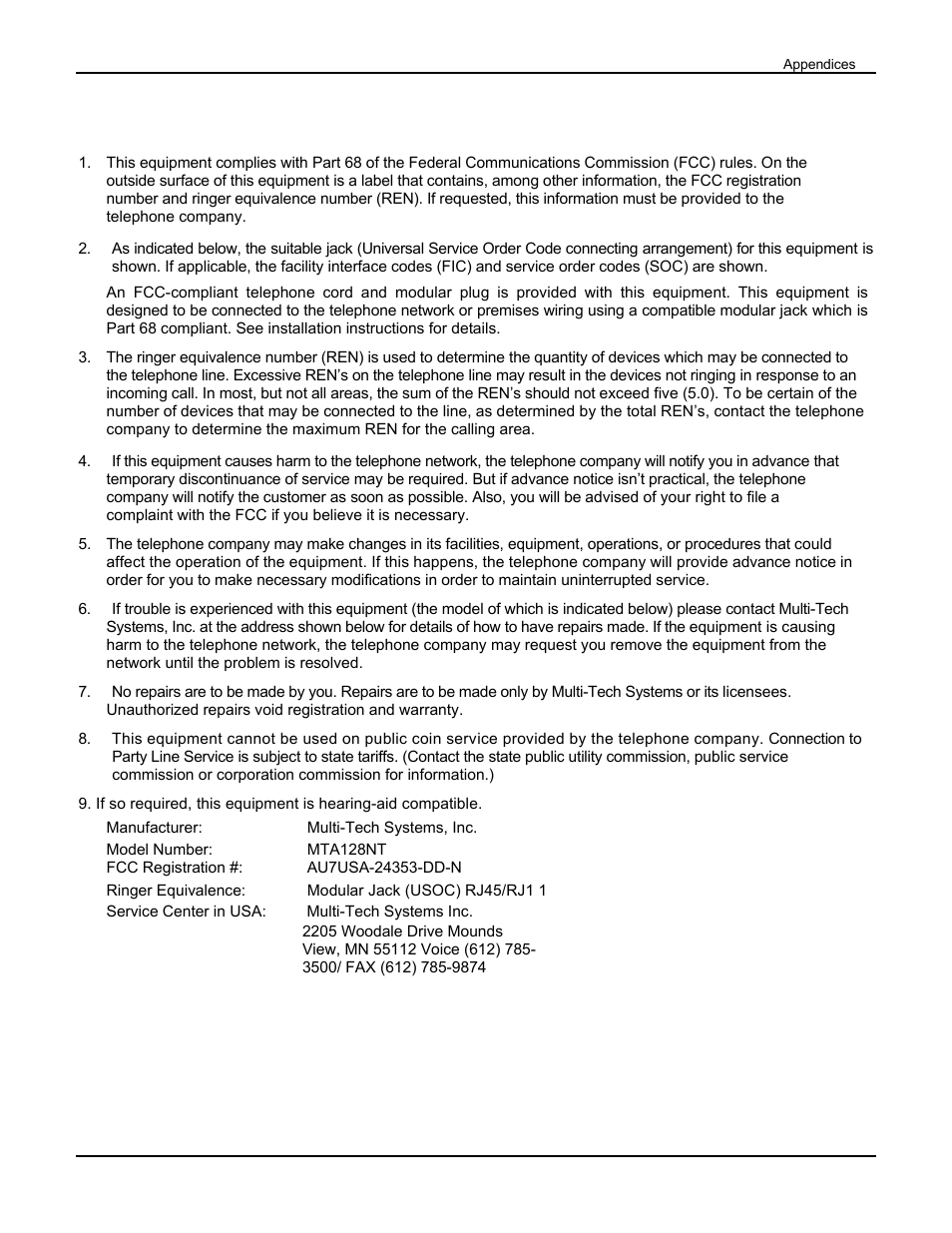 Multi Tech Equipment MTA128ST User Manual | Page 50 / 61