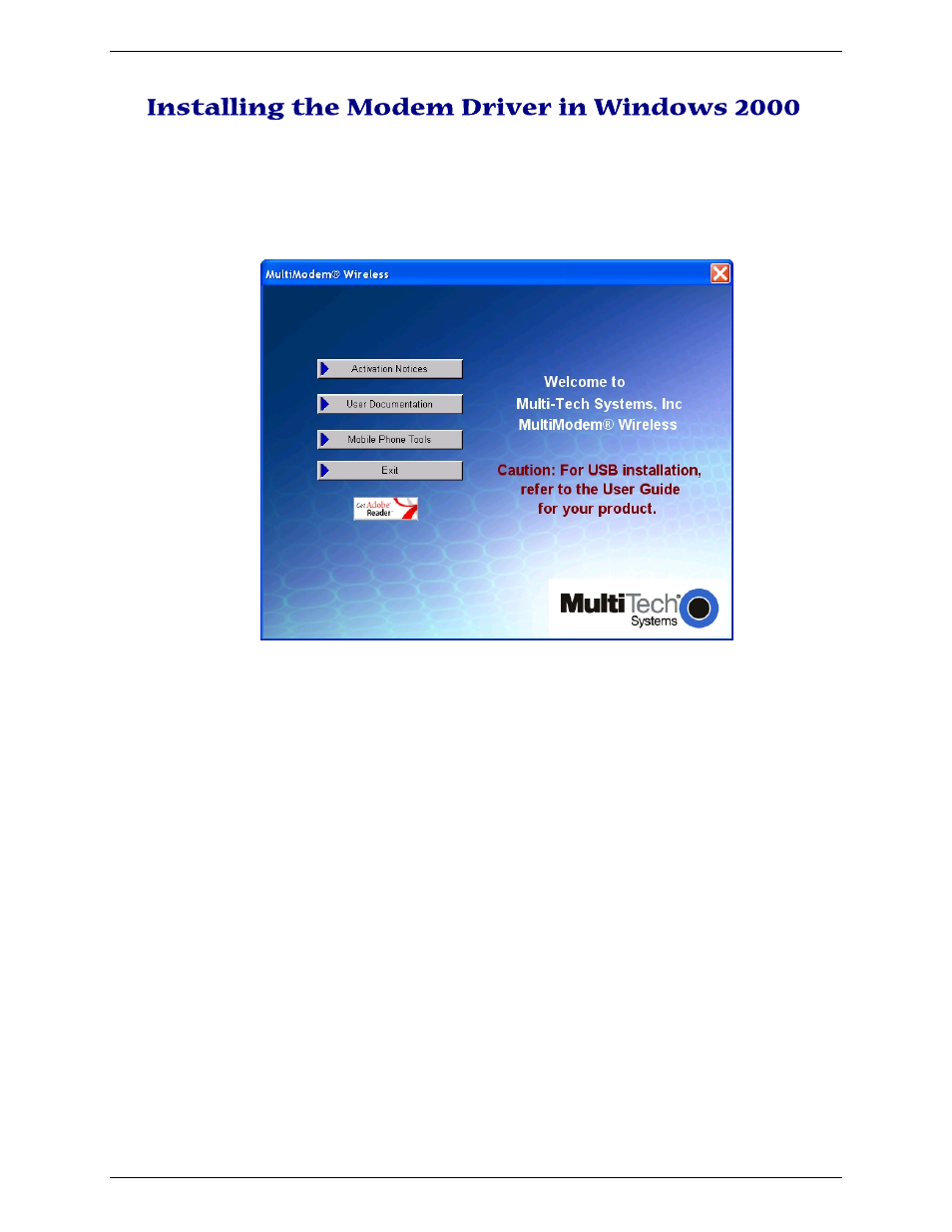 Installing the modem driver in windows 2000 | Multi Tech Equipment GPRS USB User Manual | Page 17 / 35