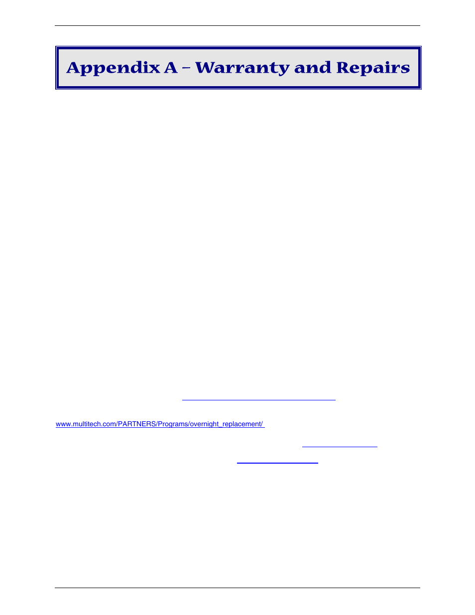 Appendix a – warranty and repairs | Multi Tech Equipment GPRS USB User Manual | Page 33 / 35