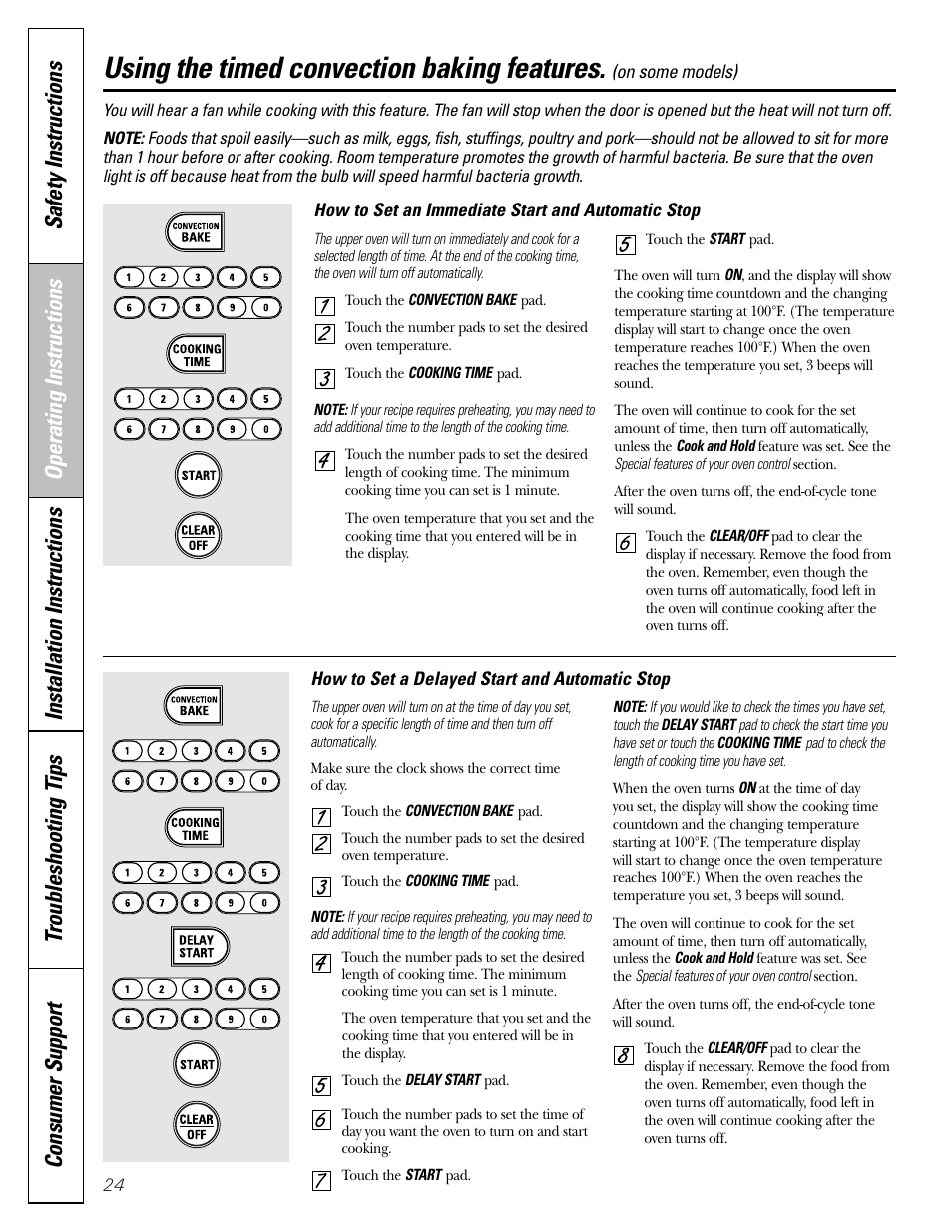 Timed convection baking, Using the timed convection baking features | Mabe Canada JGB918 User Manual | Page 24 / 64