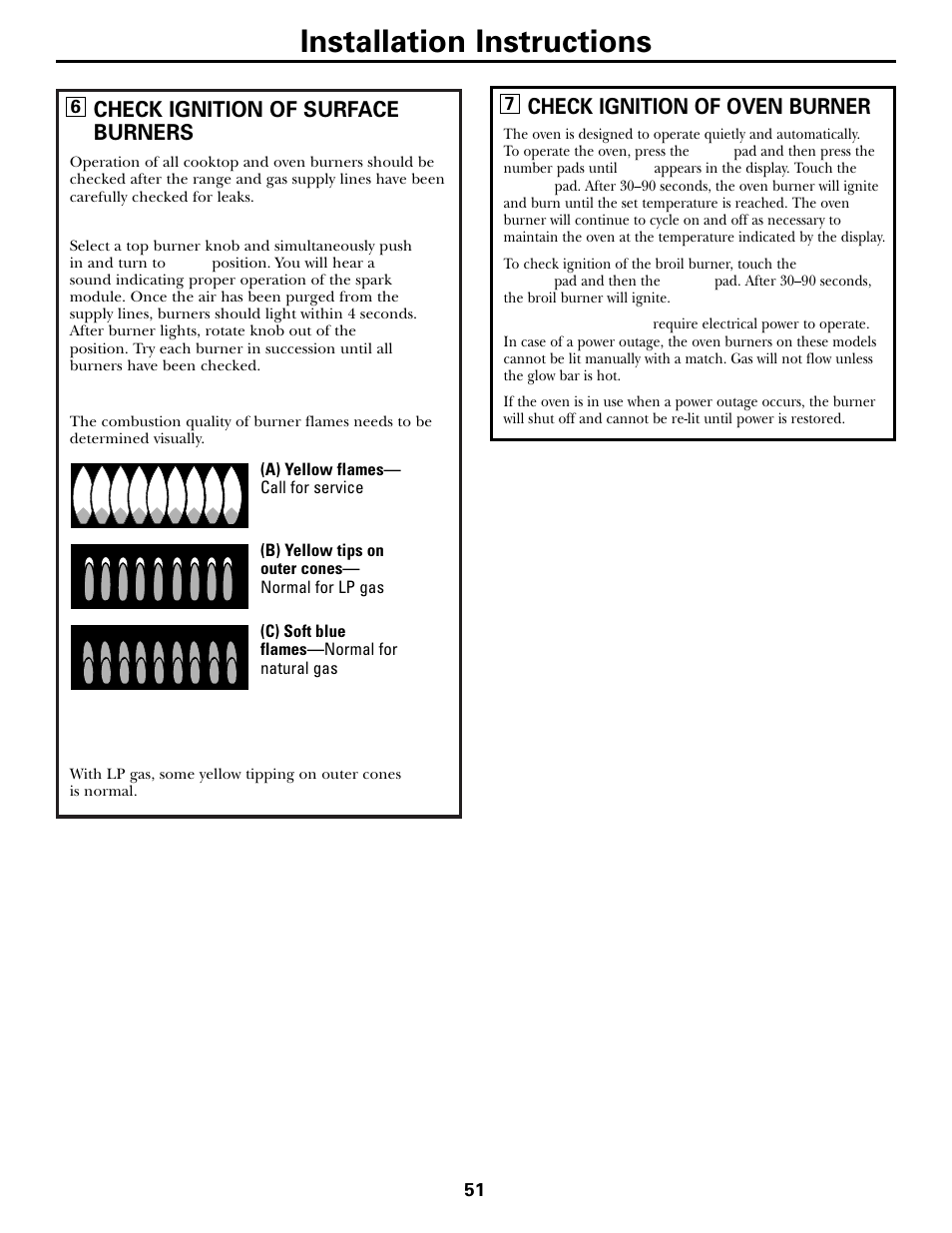 Checking burner ignition, Installation instructions, Check ignition of surface burners | Check ignition of oven burner | Mabe Canada JGB918 User Manual | Page 51 / 64