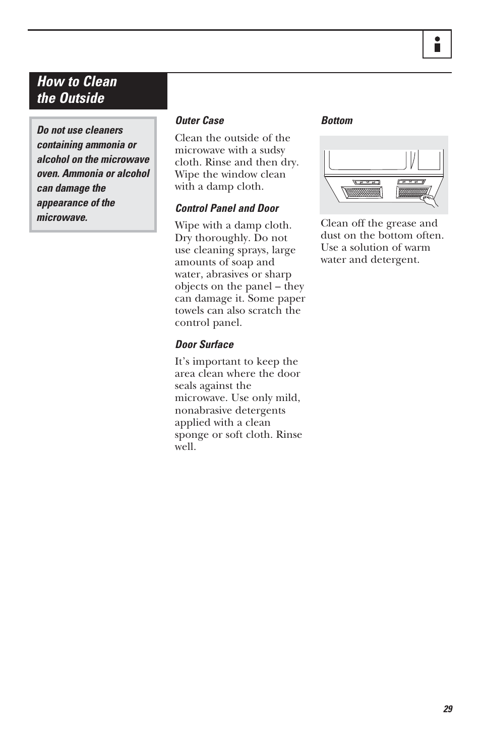 How to clean the outside | Mabe Canada JVM1630 User Manual | Page 29 / 36