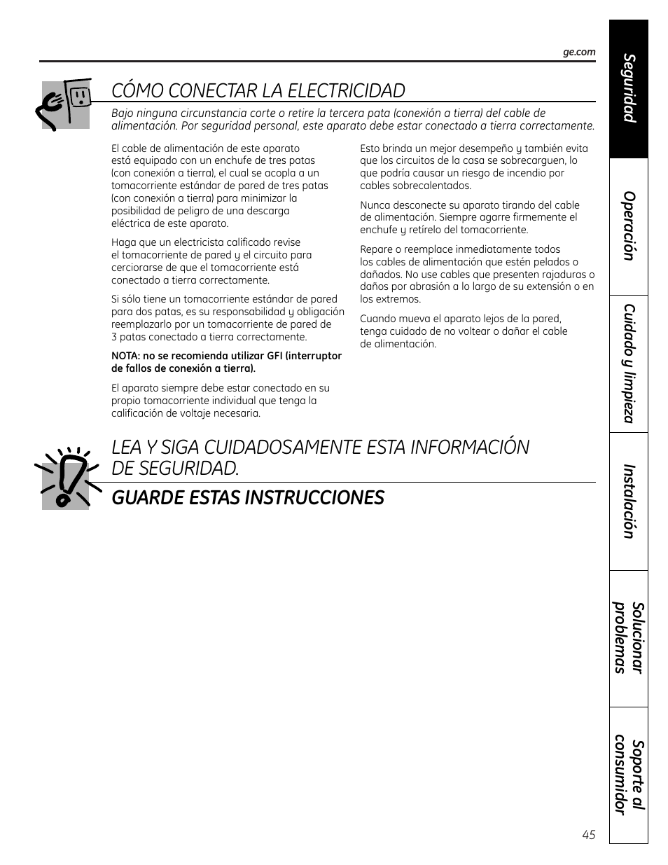 Cómo conectar la electricidad | Mabe Canada PCR06WATSS User Manual | Page 45 / 64
