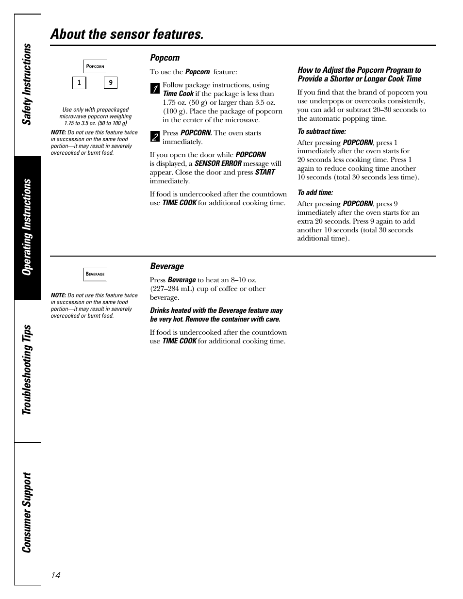 About the sensor features | Mabe Canada PEB206C User Manual | Page 14 / 24