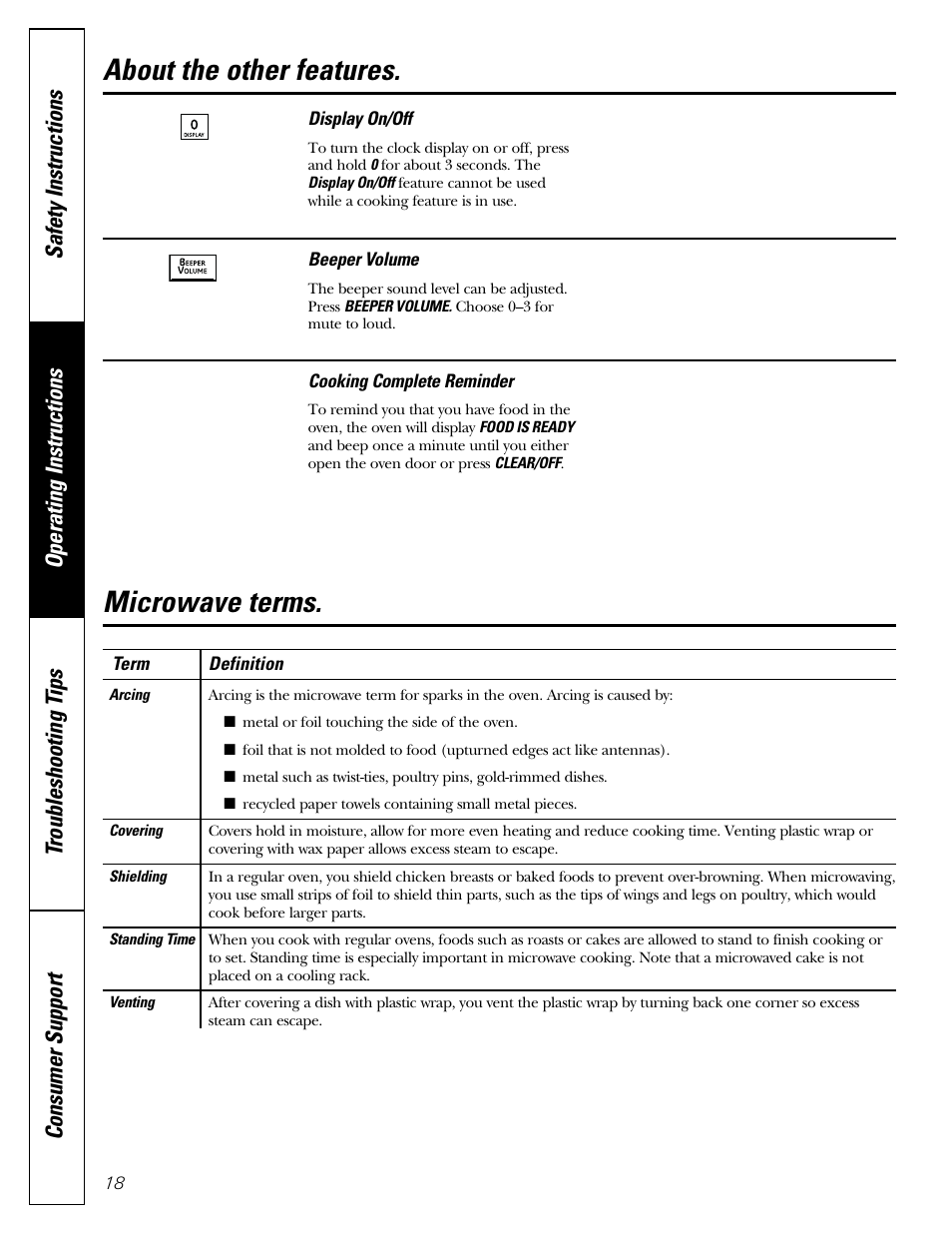 About the other features, Microwave terms | Mabe Canada PEB206C User Manual | Page 18 / 24