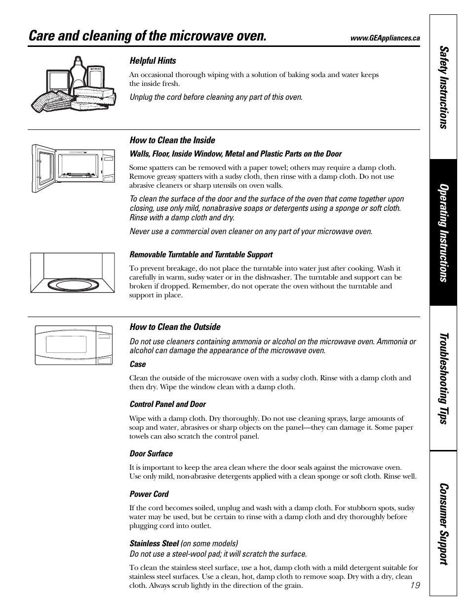 Care and cleaning of the microwave oven | Mabe Canada PEB206C User Manual | Page 19 / 24