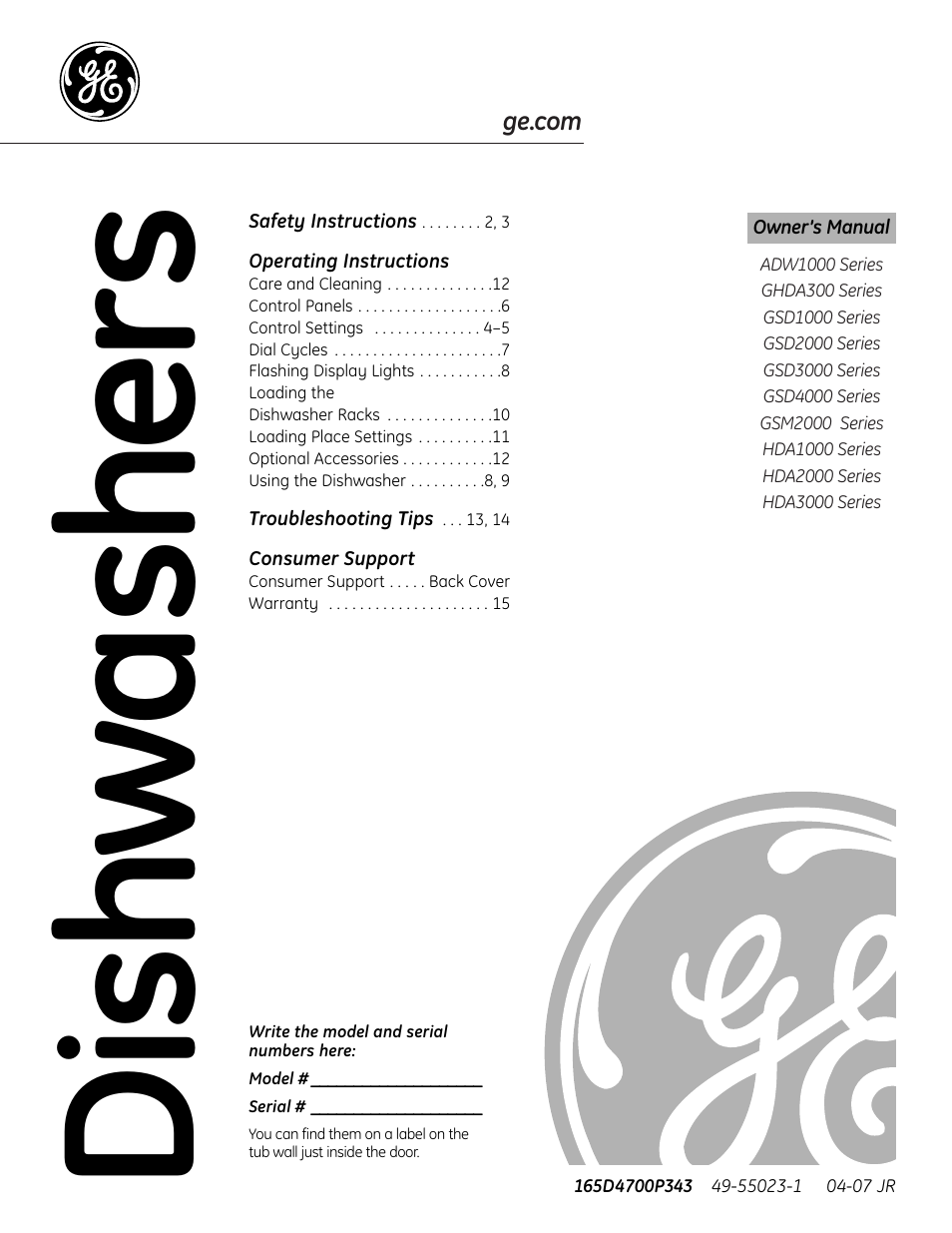 Mabe Canada GSD2000 User Manual | 16 pages