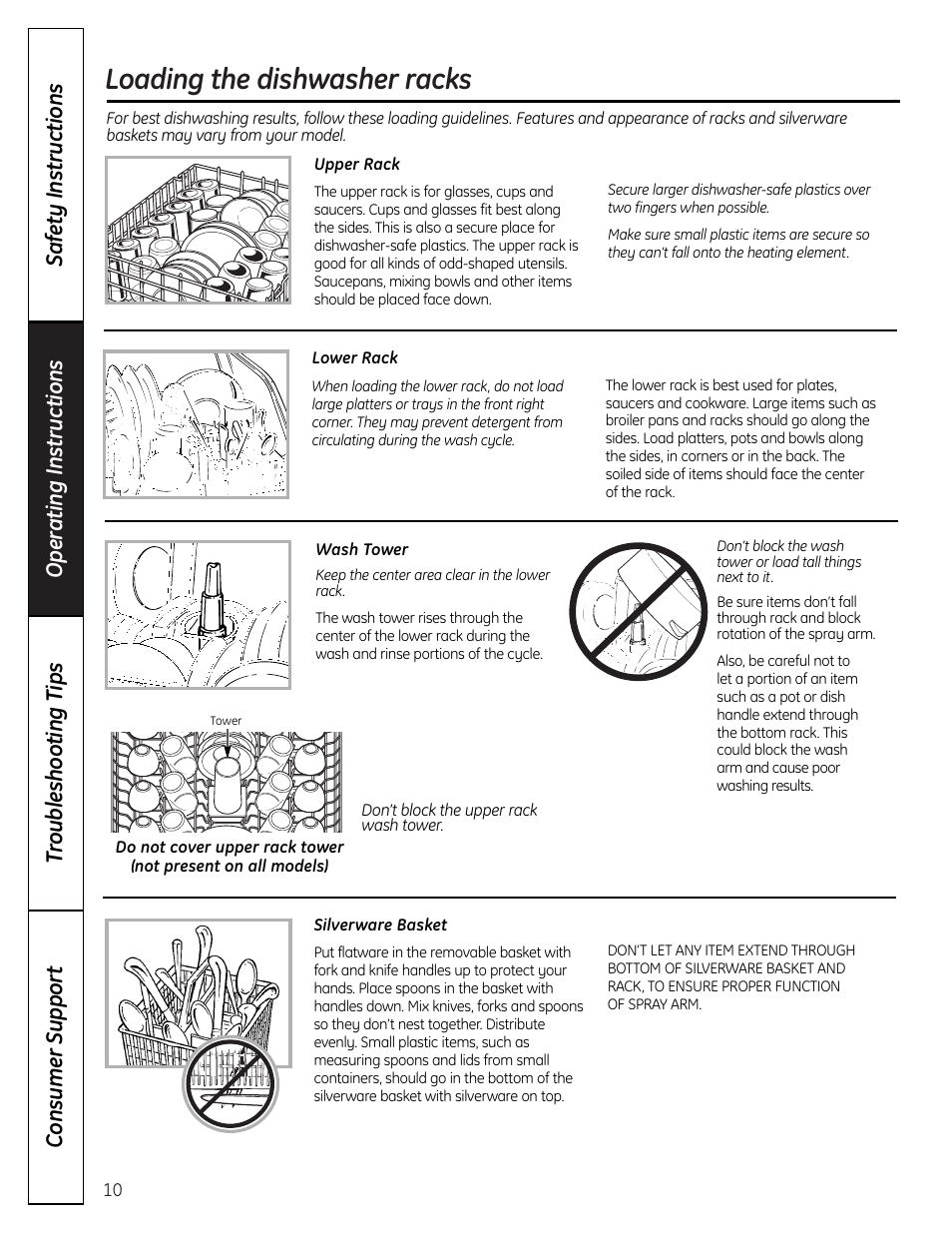 Loading the dishwasher racks | Mabe Canada GSD2000 User Manual | Page 10 / 16