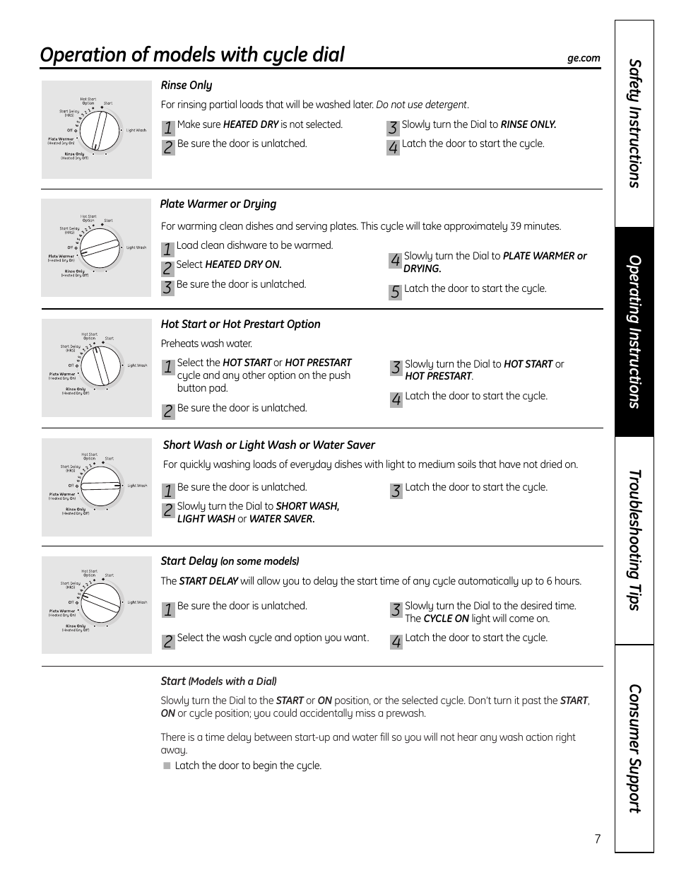 Operation of models with cycle dial | Mabe Canada GSD2000 User Manual | Page 7 / 16