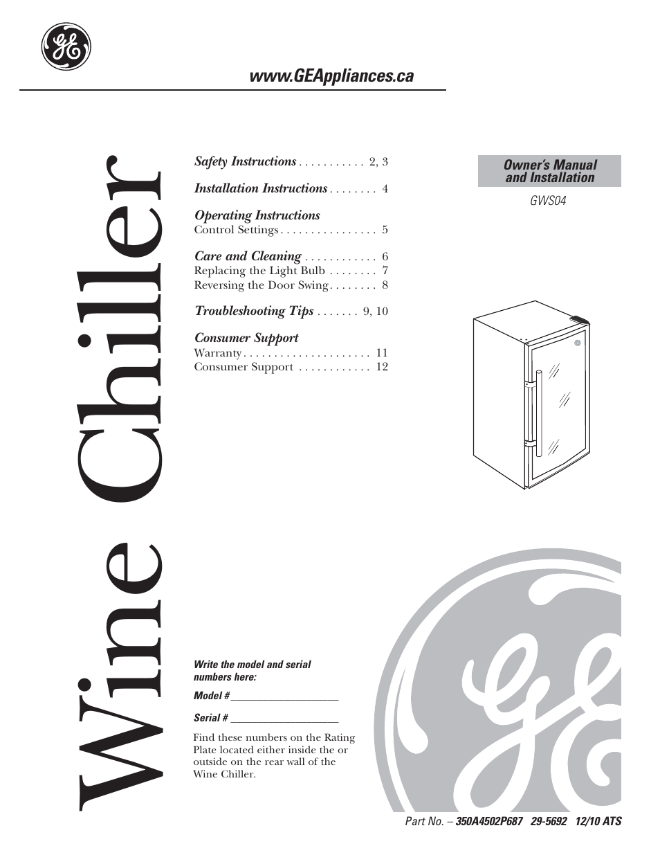Mabe Canada GWS04 User Manual | 12 pages