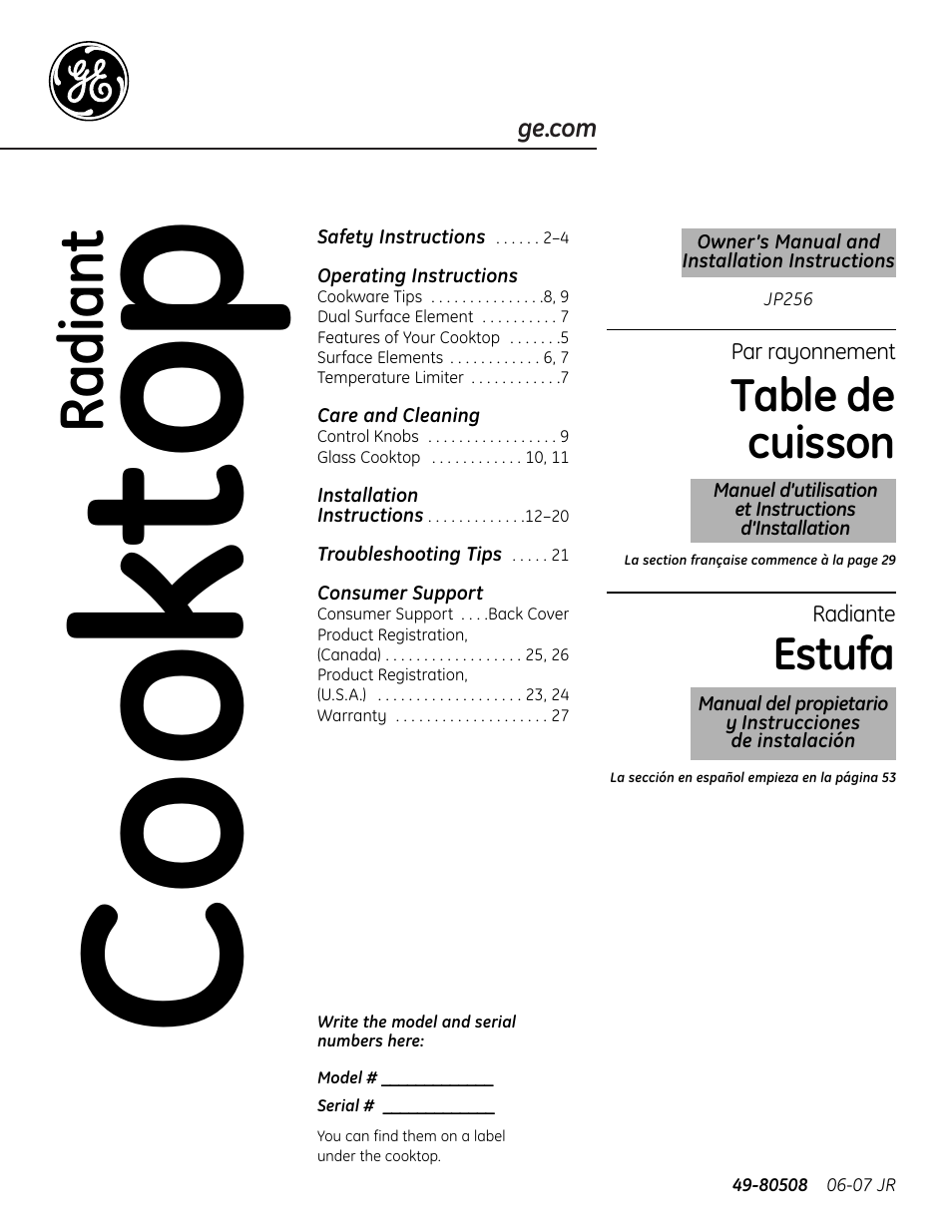Mabe Canada JP256 User Manual | 80 pages