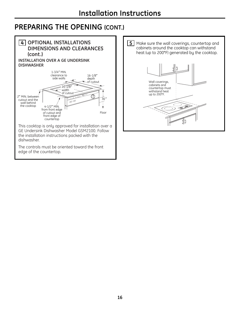 Installation instructions preparing the opening, Cont.) | Mabe Canada JP256 User Manual | Page 16 / 80