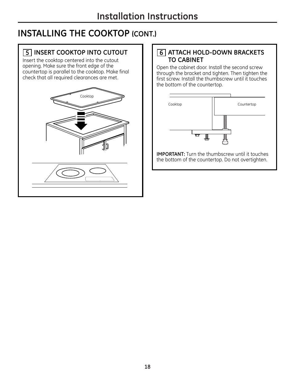 Installation instructions installing the cooktop, Cont.) | Mabe Canada JP256 User Manual | Page 18 / 80