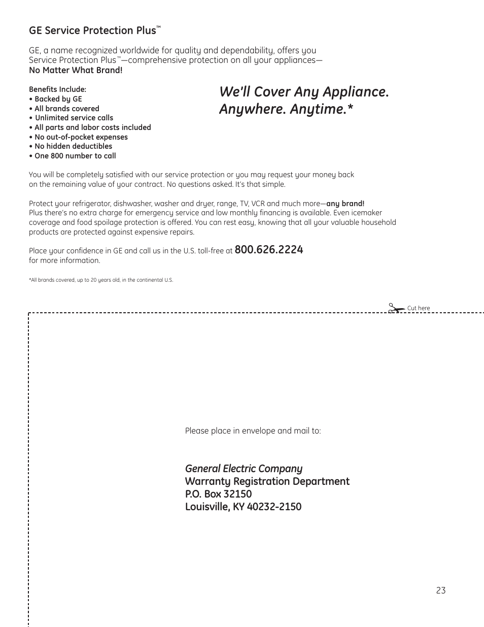 Product registration, u.s.a, Product registration, (u.s.a.) , 24, We’ll cover any appliance. anywhere. anytime | Mabe Canada JP256 User Manual | Page 23 / 80
