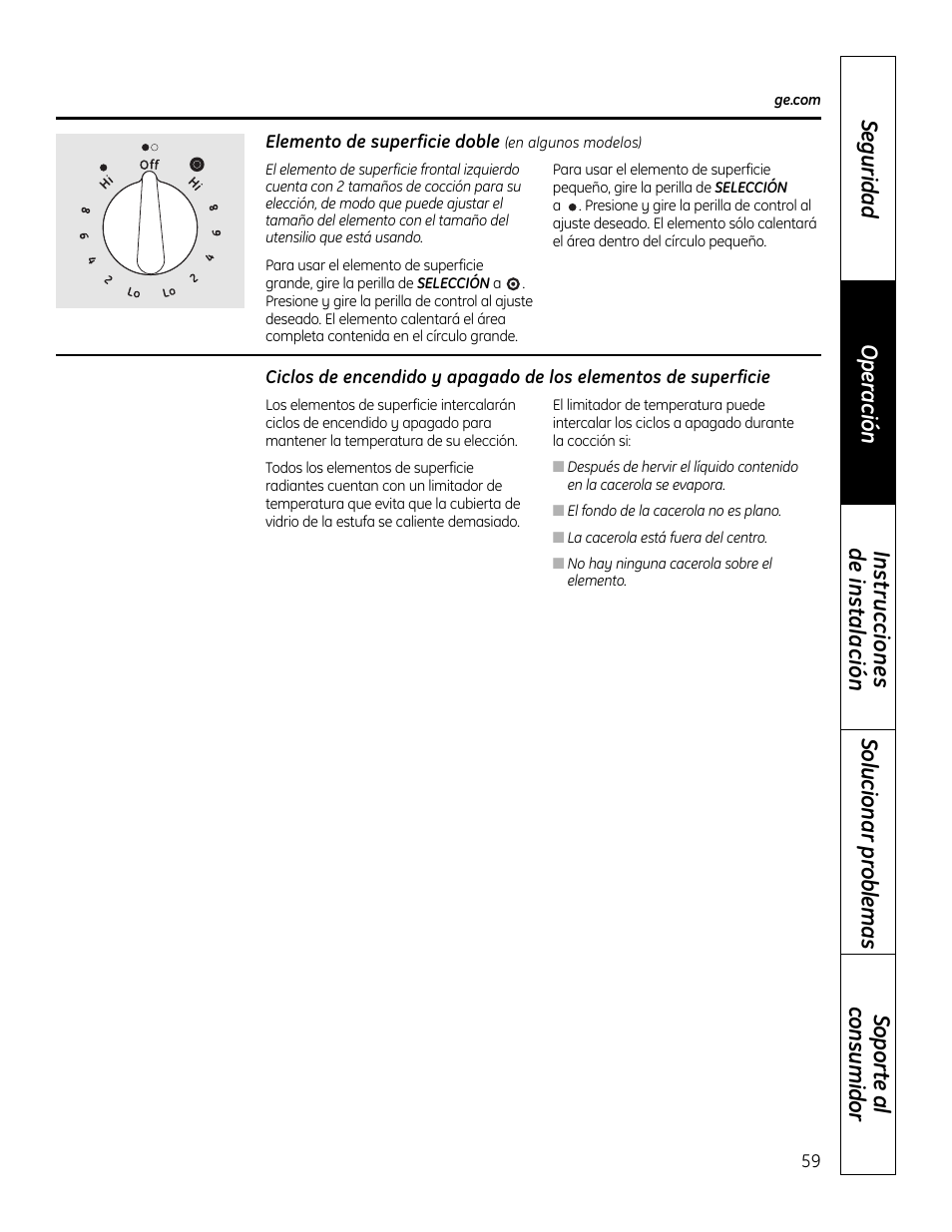 Elemento de superficie doble, Limitador de temperatura | Mabe Canada JP256 User Manual | Page 59 / 80