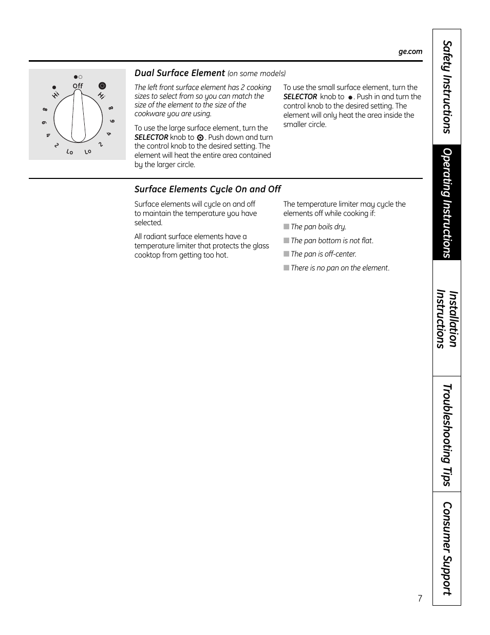 Dual surface element, Temperature limiter | Mabe Canada JP256 User Manual | Page 7 / 80