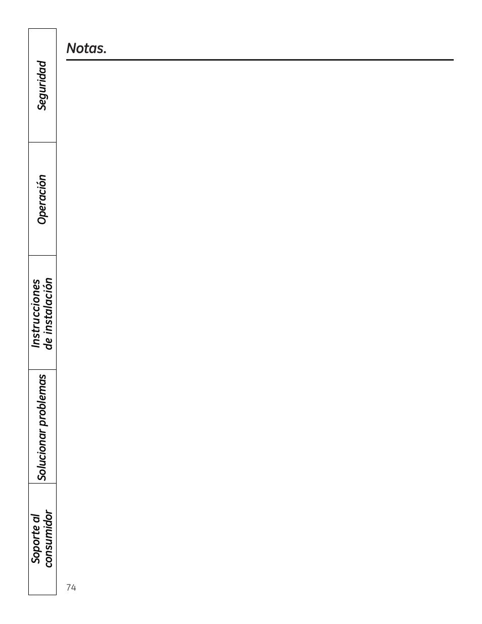 Notas | Mabe Canada JP256 User Manual | Page 74 / 80