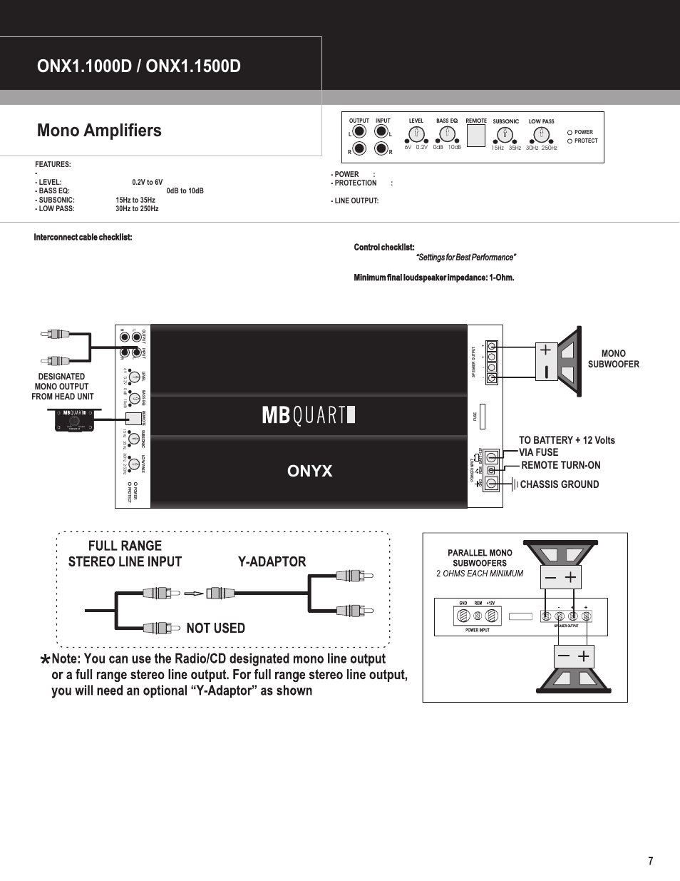 Onyx, Mono subwoofer, Designated mono output from head unit | MB QUART ONYX ONX4.80 User Manual | Page 8 / 11