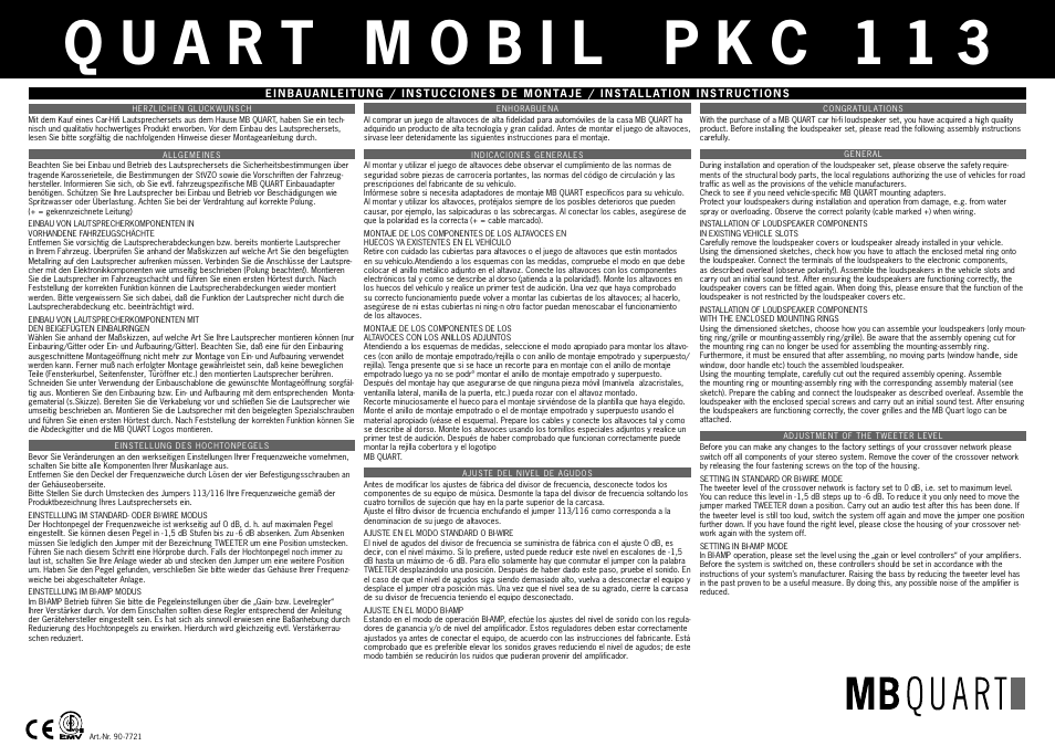 MB QUART Quart Mobil PKC 113 User Manual | 4 pages