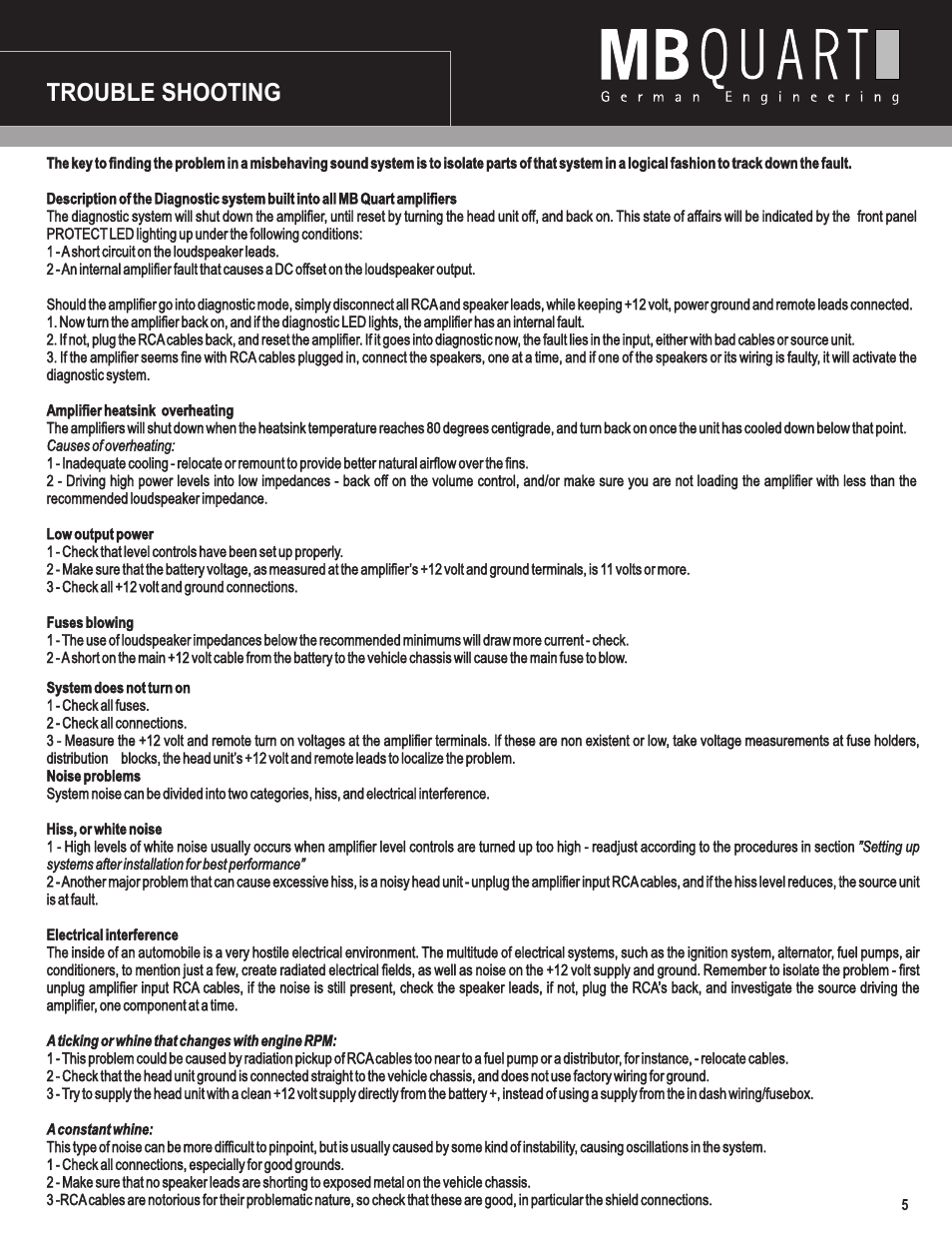Trouble shooting | MB QUART Nautic Amplifier NAU460 User Manual | Page 5 / 10