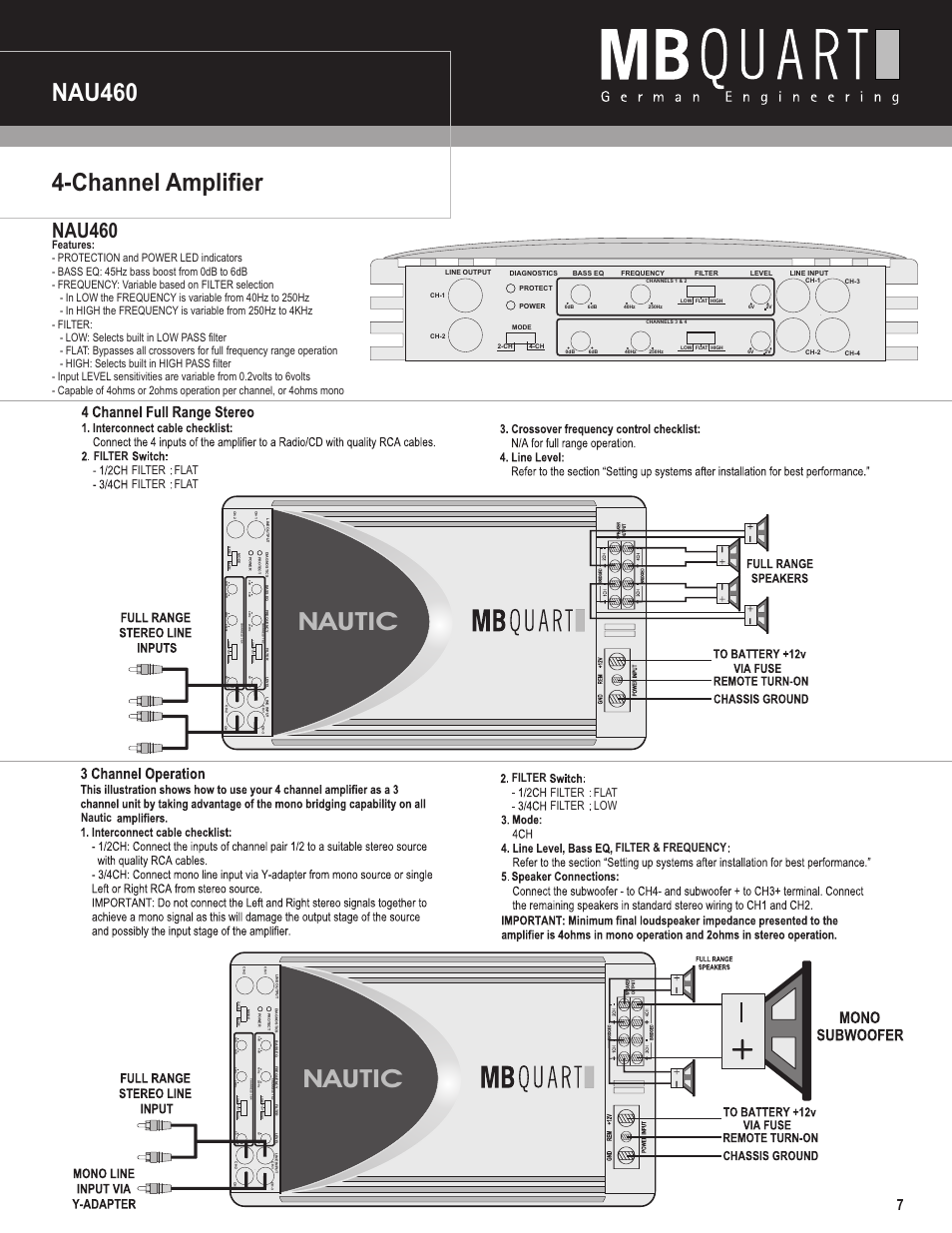 Nautic, Channel amplifier nau460, Nau460 | MB QUART Nautic Amplifier NAU460 User Manual | Page 7 / 10