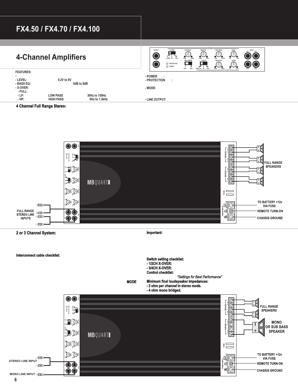 4 channel full range stereo, 2 or 3 channel system | MB QUART FX1.400 User Manual | Page 7 / 11